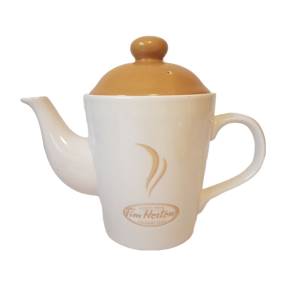Tim Hortons 2006 2 Cup Teapot Théière 2 Tasses Embossed Porcelain Gold Steam